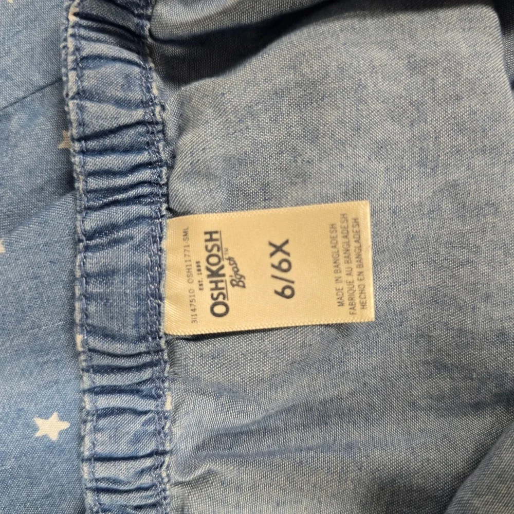 OshKosh Bgosh Girls Blue Star Print Chambray Ruffle Camisole Tank Top Size 6/6X